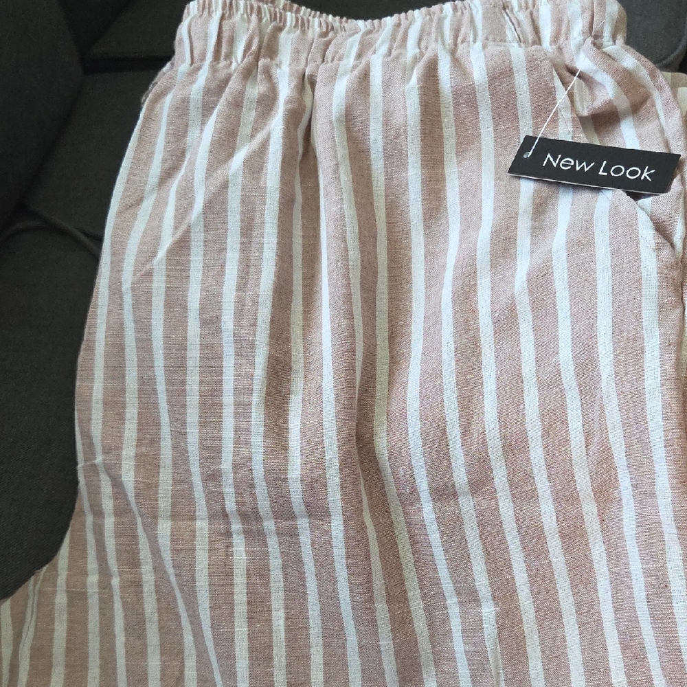 New Look Wide Leg Tan & White Striped Pants